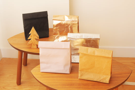 Lunch bags made from washable and reusable paper in BLACK, PINK, BROWN