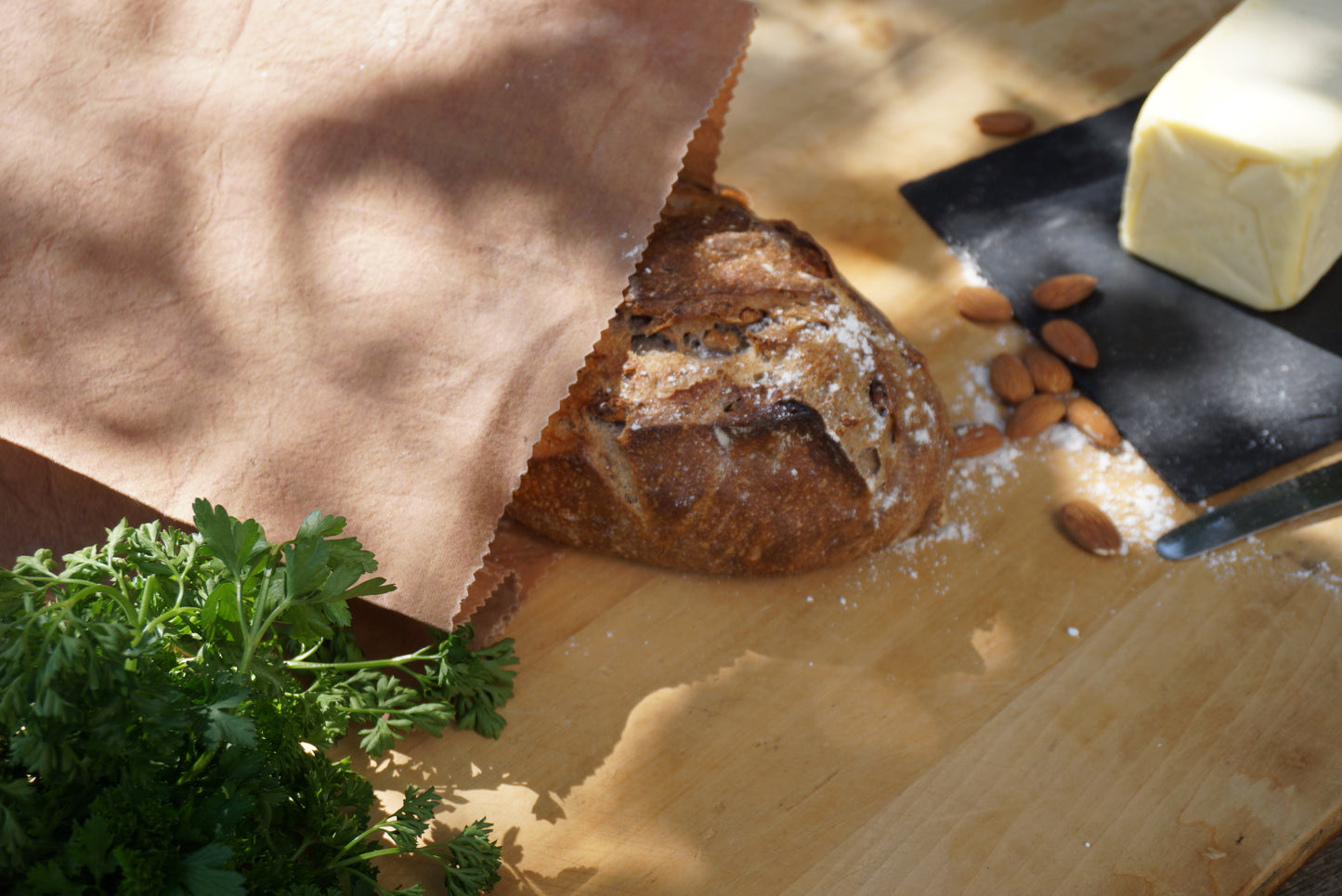 Beeswax wrap Bread bag made by naturally dyed cotton and organic beeswax in BROWN