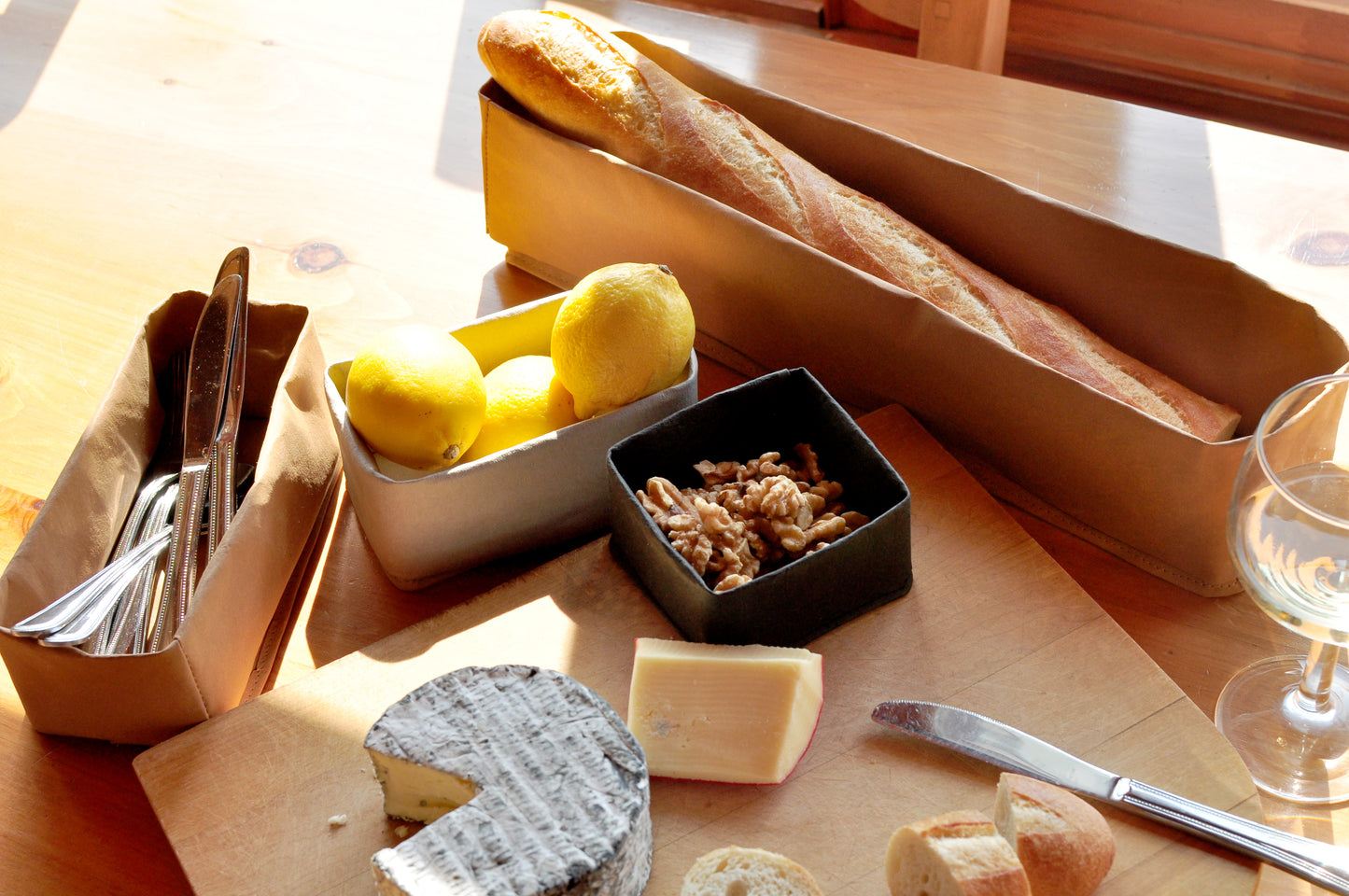 Custom sized bread basket for dining in style, Minimalist kitchen and bathroom storage made by washable kraft paper