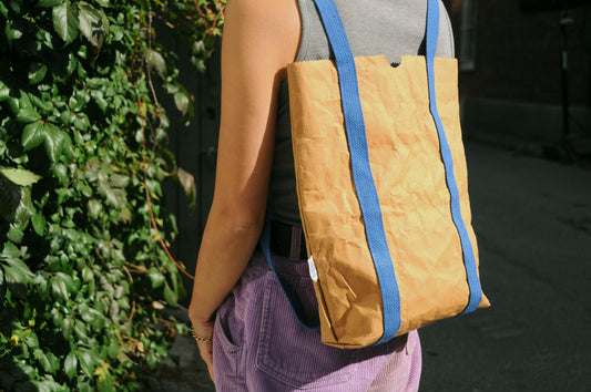 Two ways bag; Backpack and Tote back made from washable & reusable brown kraft paper
