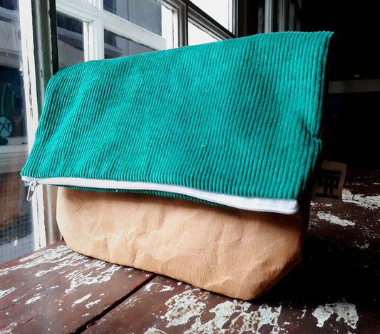Fold over clutch bag made from washable kraft paper
