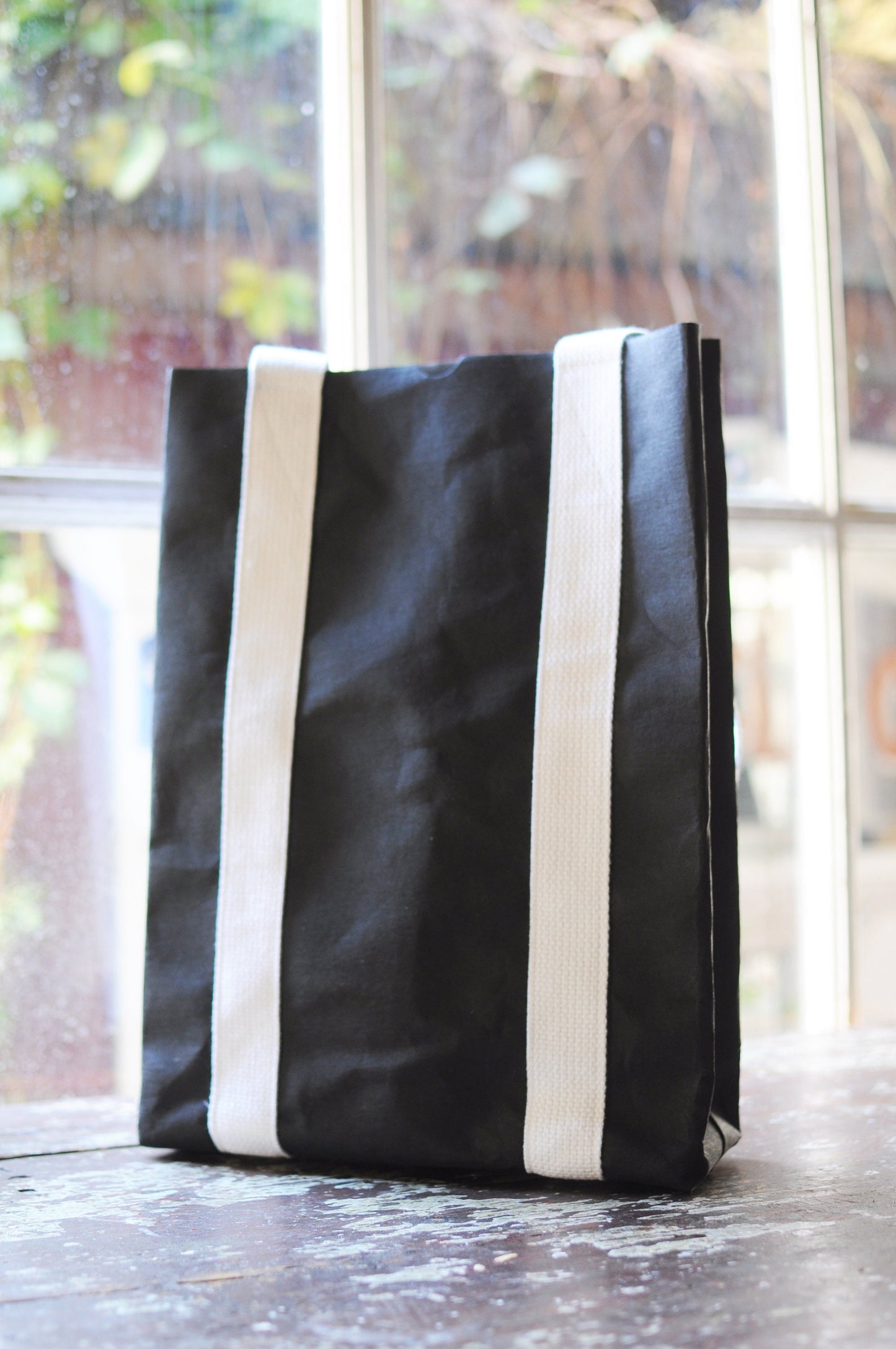 Black Two ways bag; Backpack and Tote back made from washable & reusable brown kraft paper