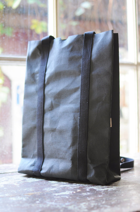 Black Two ways bag; Backpack and Tote back made from washable & reusable brown kraft paper
