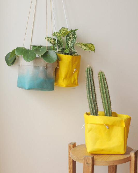 Summer planter, hanging paper planter made from washable paper