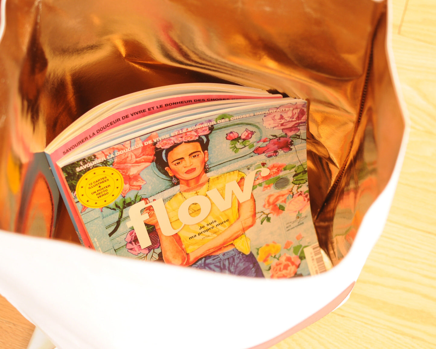 Paper bag storage with big red dot made from washable paper