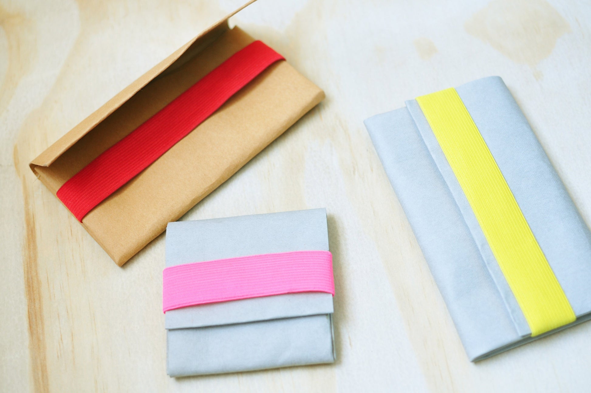Wallet, Coin purse made from washable and reusable paper with colourful elastic closure. Vegan Leather bags for cosmetic case, and key purse