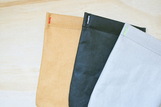 Eye glass case made from washable and reusable paper in BLACK, BROWN, GREY with snappy closure. Vegan Leather case as Pen & Sun glass case