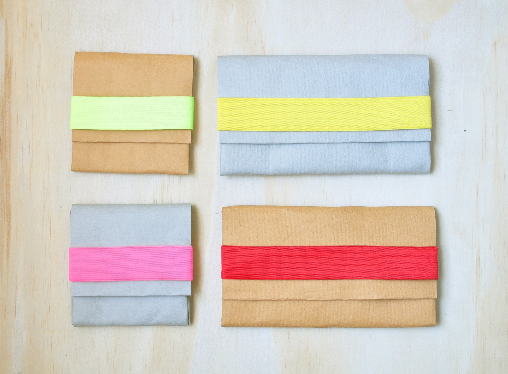 Wallet, Coin purse made from washable and reusable paper with colourful elastic closure. Vegan Leather bags for cosmetic case, and key purse