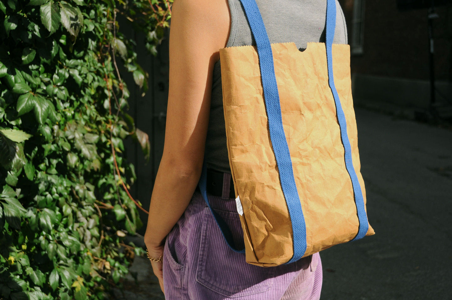 Black Two ways bag; Backpack and Tote back made from washable & reusable brown kraft paper