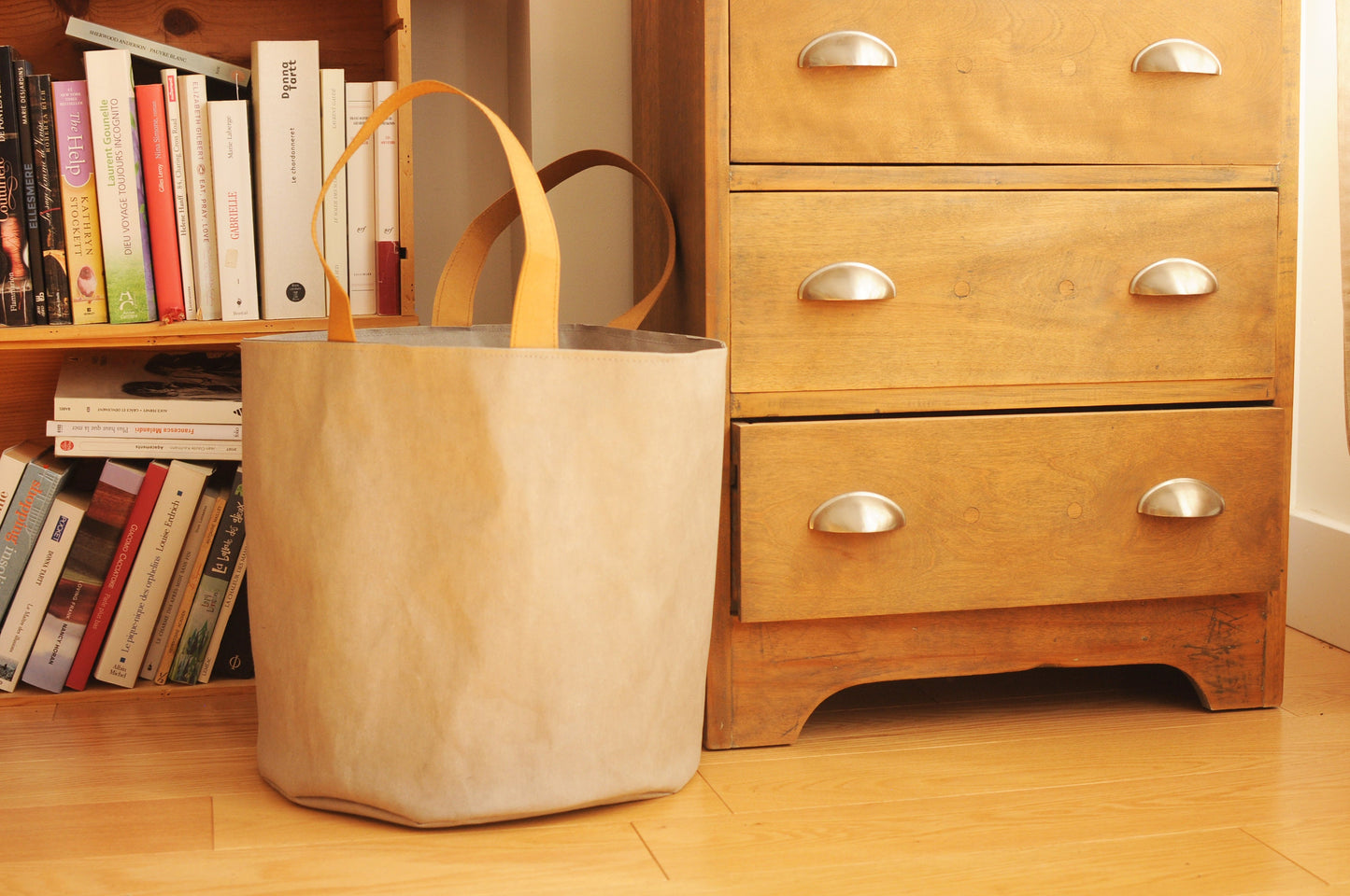 Large Basket made from washable and reusable paper in Grey