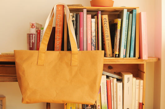 Horizontal Long Tote bag made from washable & reusable brown kraft paper